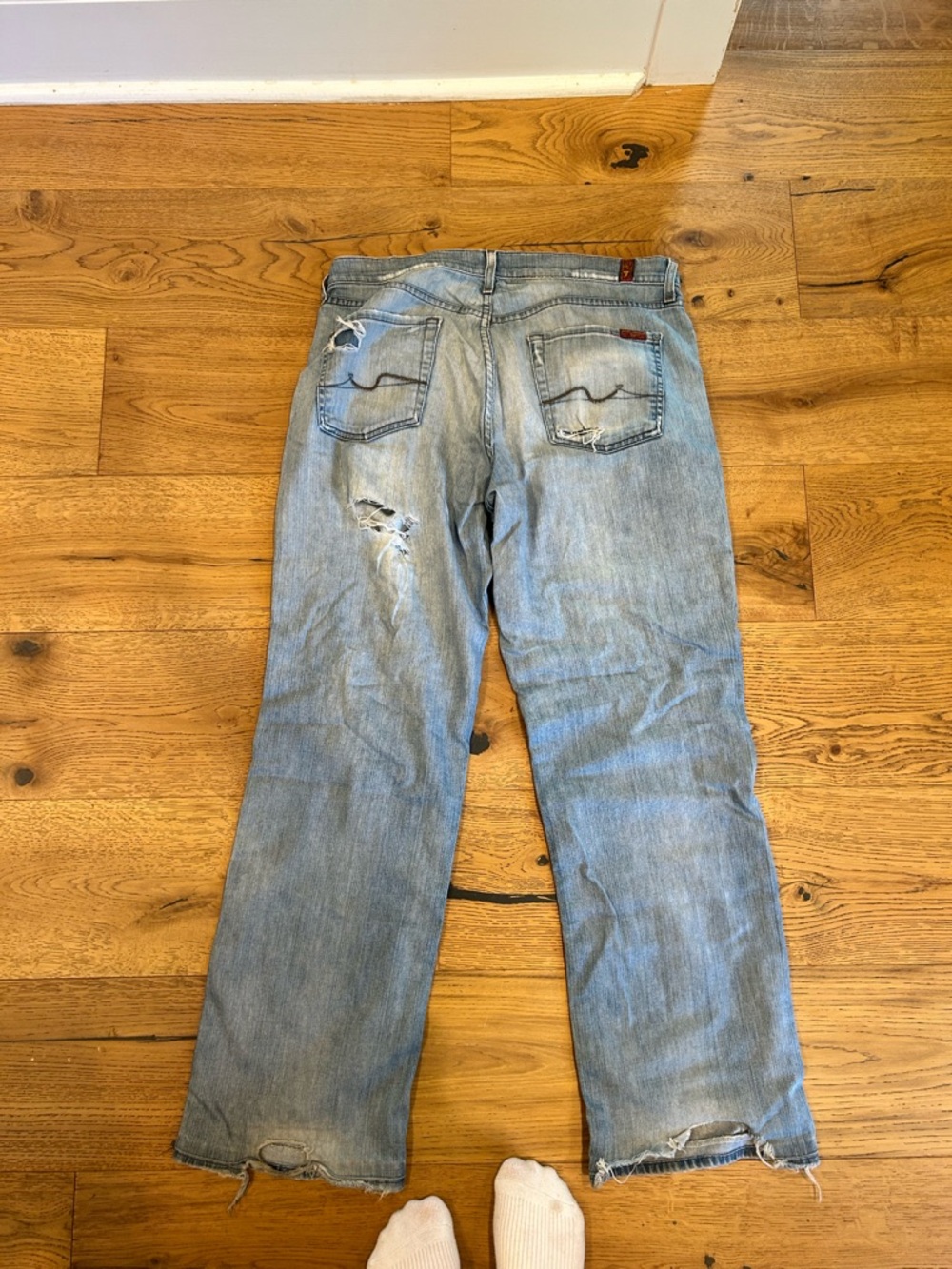 7 For All Mankind Light Blue Distressed Straight Jeans